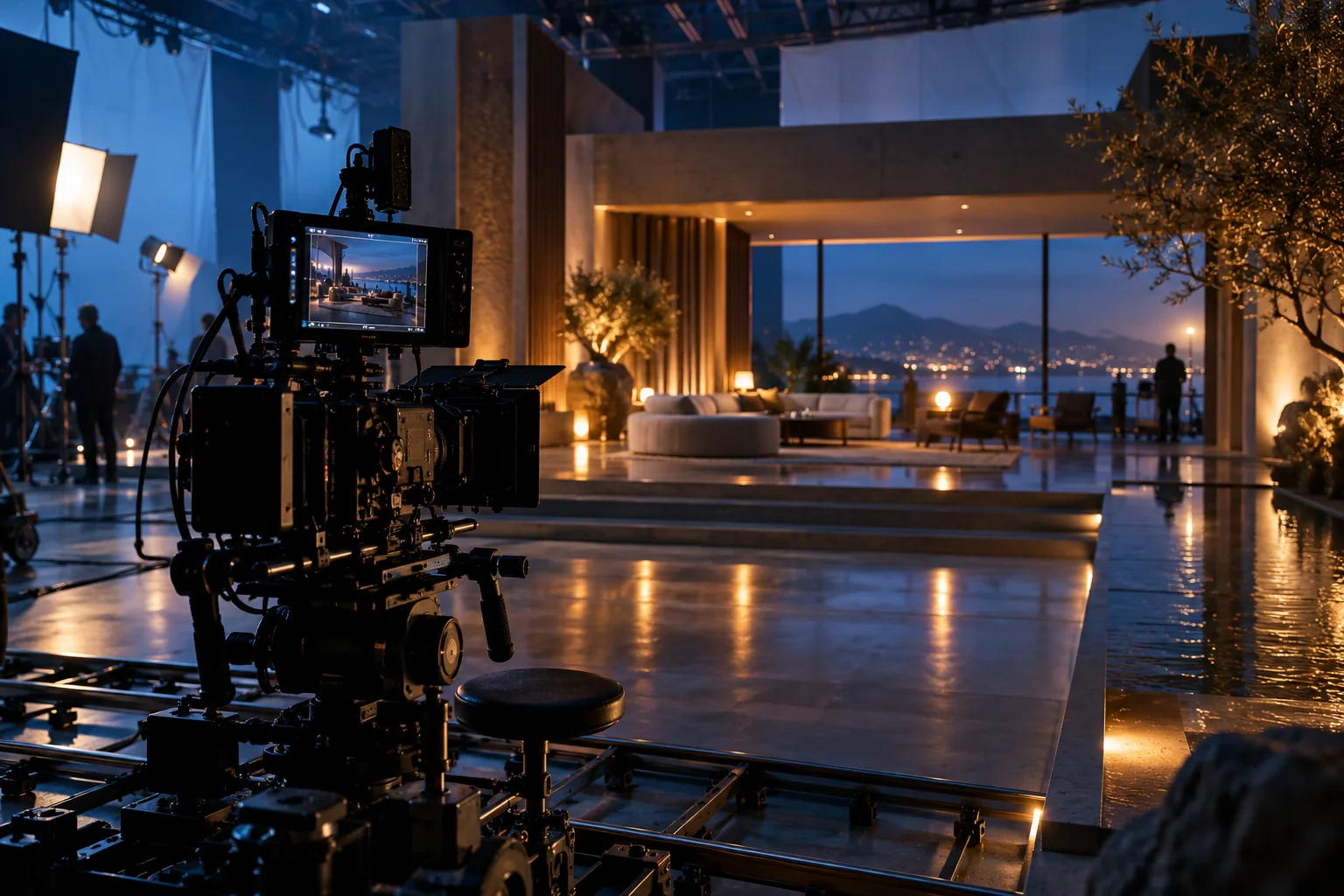 Cinema camera and an imagined film production set — concept artwork
